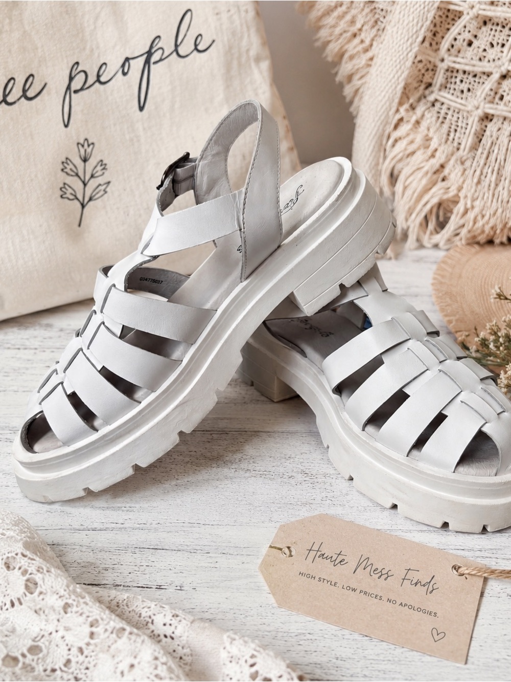 Free People Delaney Fisherman Platform Sandals White Leather EU 39.5 Chunky